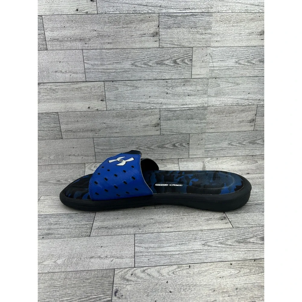 Under Armour Ignite Camo V Men Blue Black Slides Sandals 1266360-003 Size 13